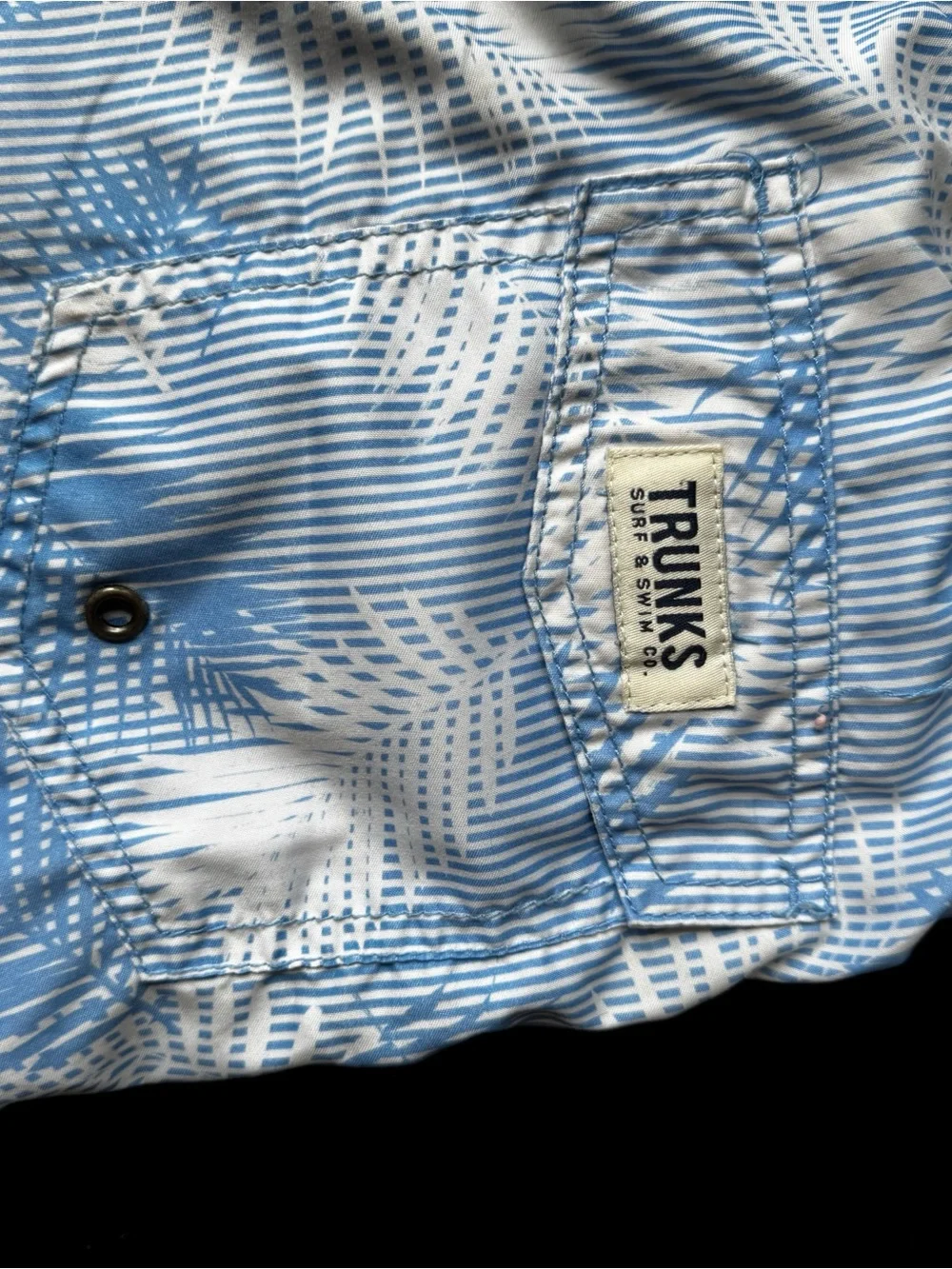 Men's Light Blue Palm Print Swim Trunks